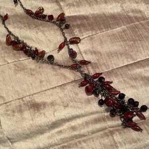 Red Beaded Drop Necklace